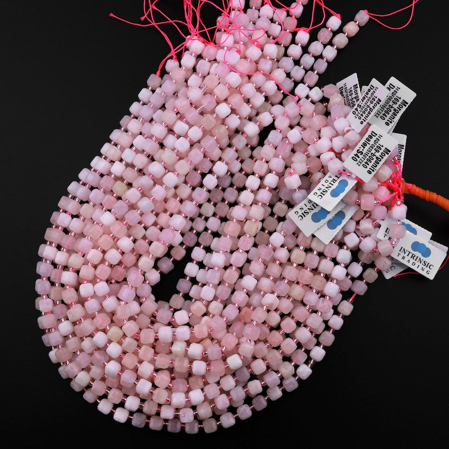 Faceted Pink Morganite 6mm Cube Beads Natural Beryl Gemstone 15.5" Strand