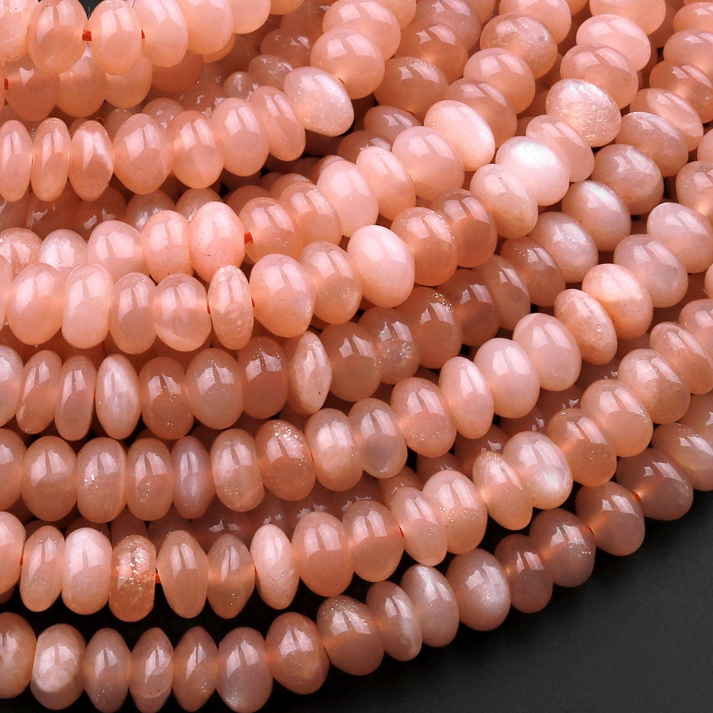 Natural Peach Moontone Beads Smooth Rondelle 6mm Beads 15.5" Strand