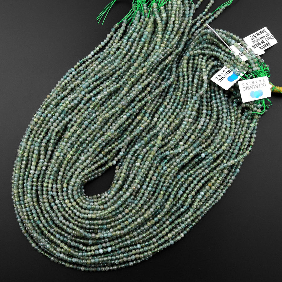Rare Faceted Natural Green Apatite 3mm Round Beads 15.5" Strand