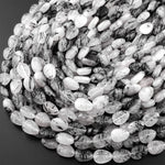 Natural Black Tourmaline Rutilated Quartz Leaf Beads Hand Carved Gemstone 15.5" Strand