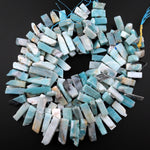 Natural Amazonite Rectangle Rectangular Beads Spike Stick Slice Focal Pendant Cleopatra Style Fan Shaped 15.5" Strand