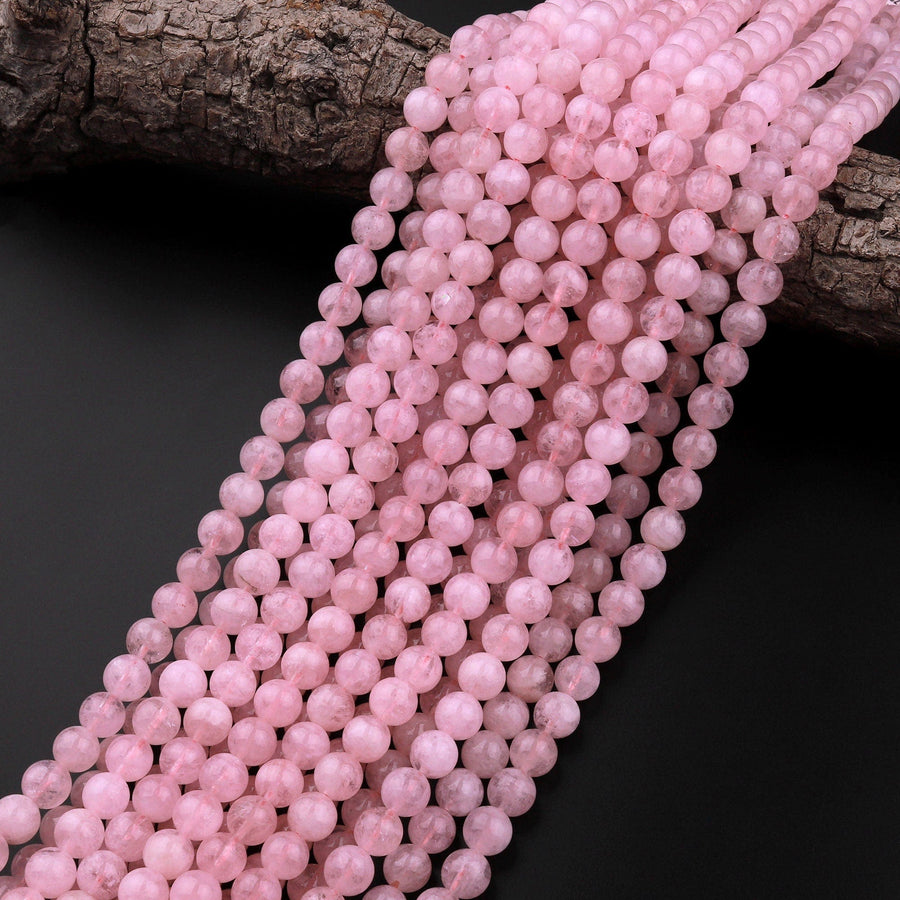 AAA Natural Morganite Beads Smooth 6mm 8mm 10mm 12mm 14mm Round Beads Pink Beryl Aquamarine Gemstone 15.5" Strand