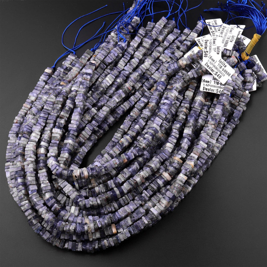 Natural Iolite 6mm Thin Square Heishi Disc Beads 15.5" Strand