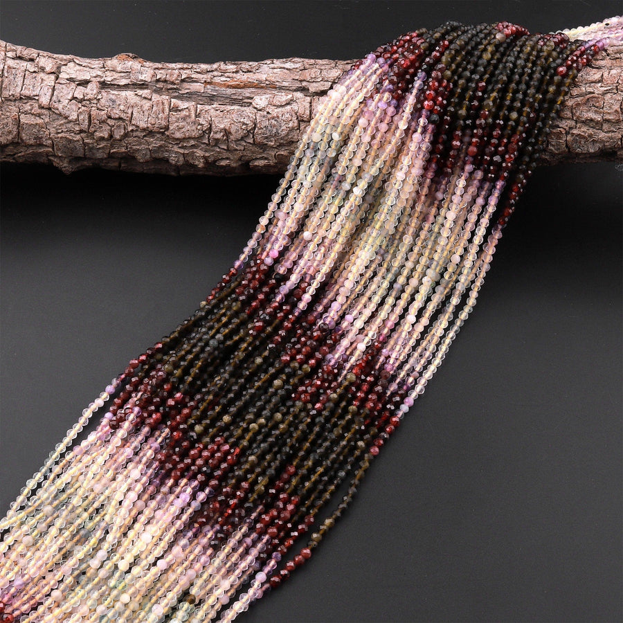 Micro Faceted Multicolor Mixed Gemstone Round Beads 3mm Red Garent Fluorite Golden Obsidian 15.5" Strand