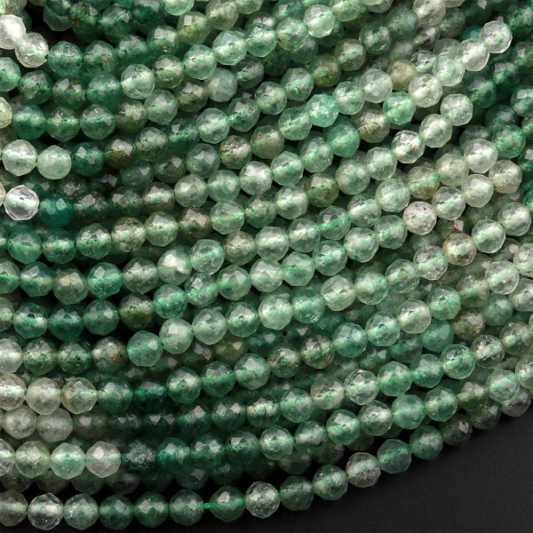 Rare Faceted African Green Chalcedony 4mm Round Beads Micro Cut Gemstone 15.5" Strand