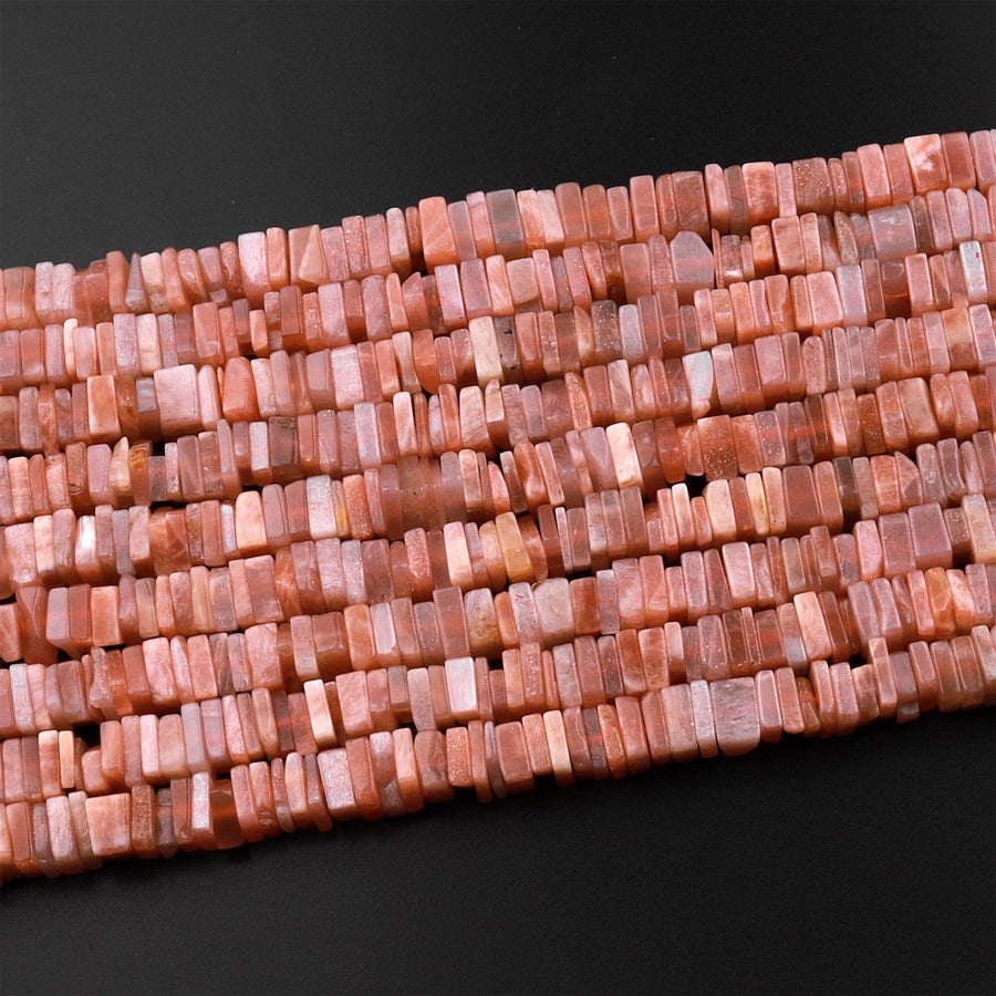 Natural Sunstone Thin Square Heishi Disc Beads 6mm Gemstone 15.5" Strand