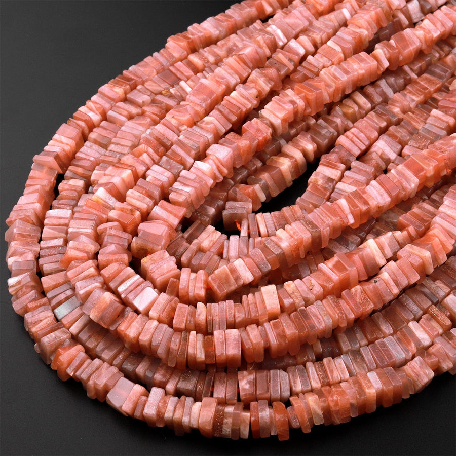Natural Sunstone Thin Square Heishi Disc Beads 6mm Gemstone 15.5" Strand