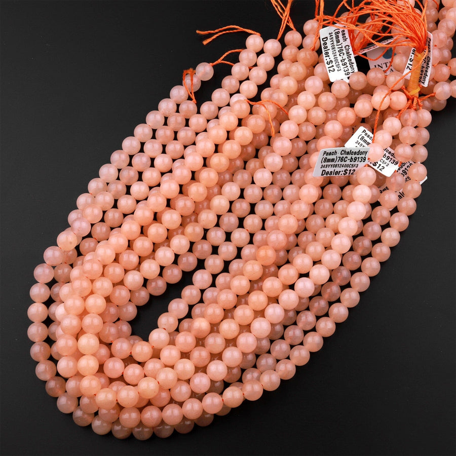 Natural Peach Chalcedony Smooth Round Beads 6mm 8mm 10mm 15.5" Strand