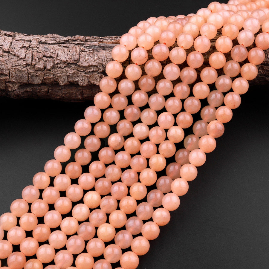 Natural Peach Chalcedony Smooth Round Beads 6mm 8mm 10mm 15.5" Strand
