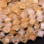Natural Golden Citrine Beads 8mm 10mm Faceted Diamond Bicone Gemstone 15.5" Strand