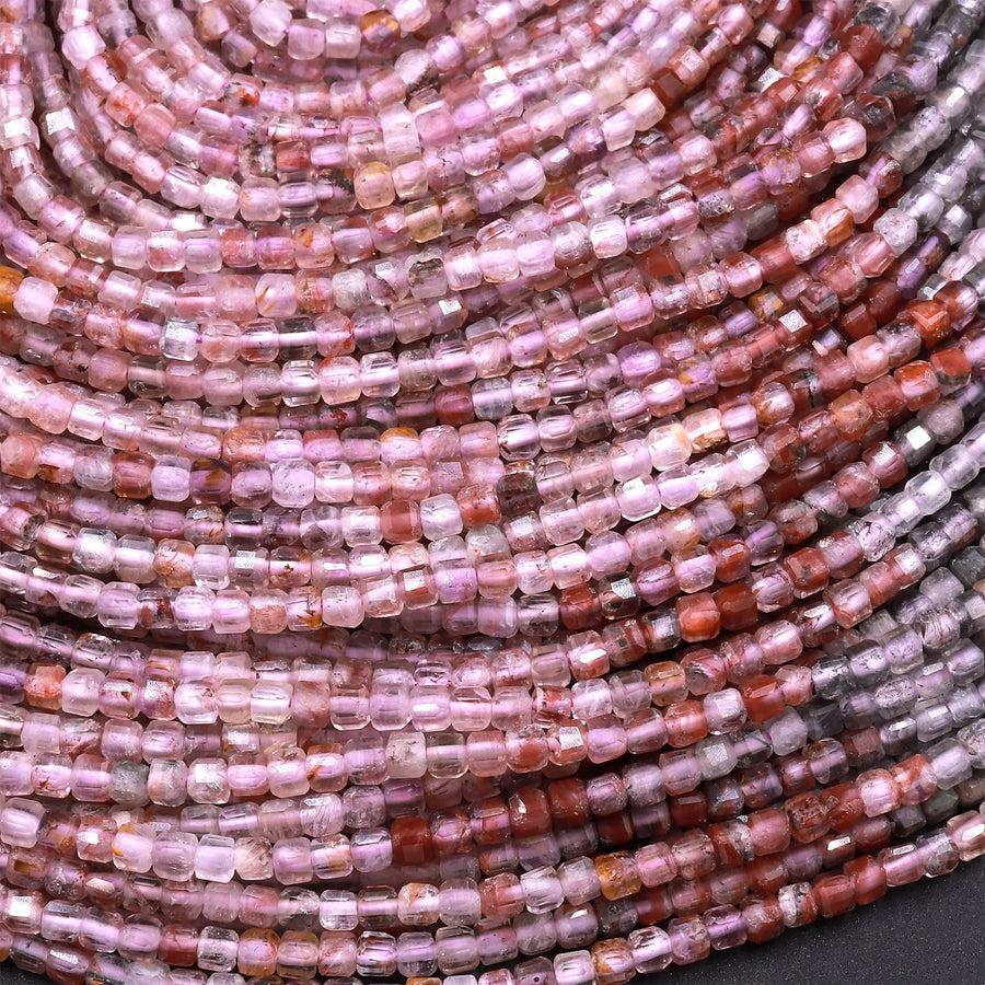 Rare Natural Auralite 23 Cacoxenite Gemstone 2mm 3mm Faceted Cube Beads Powerful Healing Gemstone World’s Oldest Crystal 15.5" Strand
