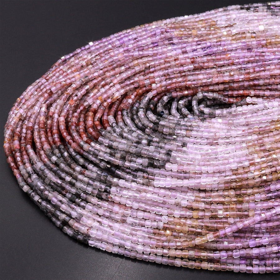 Rare Natural Auralite 23 Cacoxenite Gemstone 2mm 3mm Faceted Cube Beads Powerful Healing Gemstone World’s Oldest Crystal 15.5" Strand