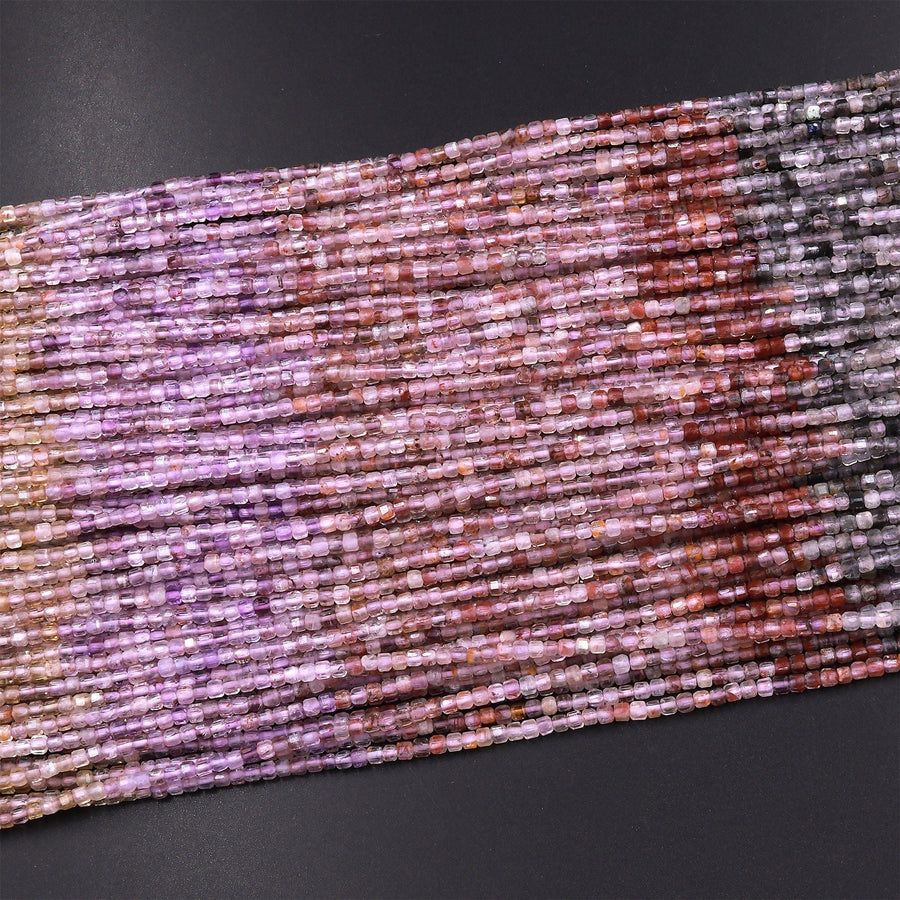 Rare Natural Auralite 23 Cacoxenite Gemstone 2mm 3mm Faceted Cube Beads Powerful Healing Gemstone World’s Oldest Crystal 15.5" Strand