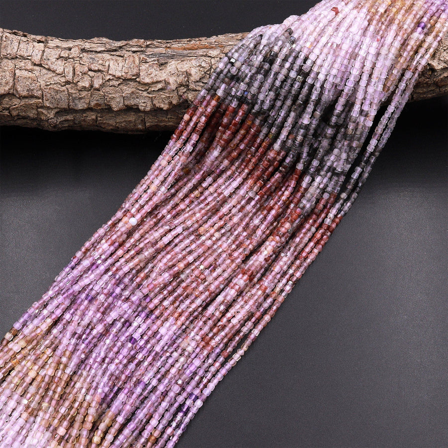 Rare Natural Auralite 23 Cacoxenite Gemstone 2mm 3mm Faceted Cube Beads Powerful Healing Gemstone World’s Oldest Crystal 15.5" Strand