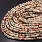 Genuine Natural Snake Skin Jasper 6mm 8mm 10mm Heishi Beads Earthy Blue Rusty Red Brown Tan Stone Aka African Opal 15.5" Strand
