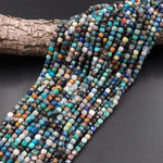 Natural Arizona Chrysocolla Faceted 4mm Cube Dice Square Beads Micro Laser Diamond Cut 15.5" Strand