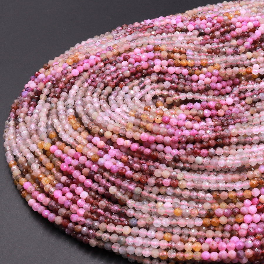 Micro Faceted Multicolor Ruby Sapphire Gemstone Round Beads 3mm 15.5" Strand