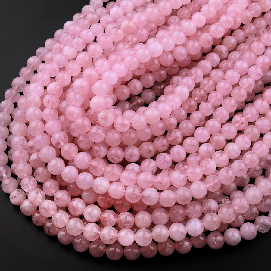 AAA Natural Morganite Beads Smooth 6mm 8mm 10mm 12mm 14mm Round Beads Pink Beryl Aquamarine Gemstone 15.5" Strand