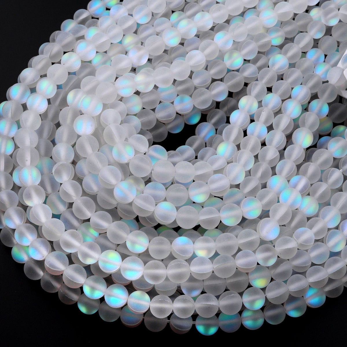 Mermaid Beads (Synthetic Moonstone) 6mm matte clear (Approx. 32  beads/strand)