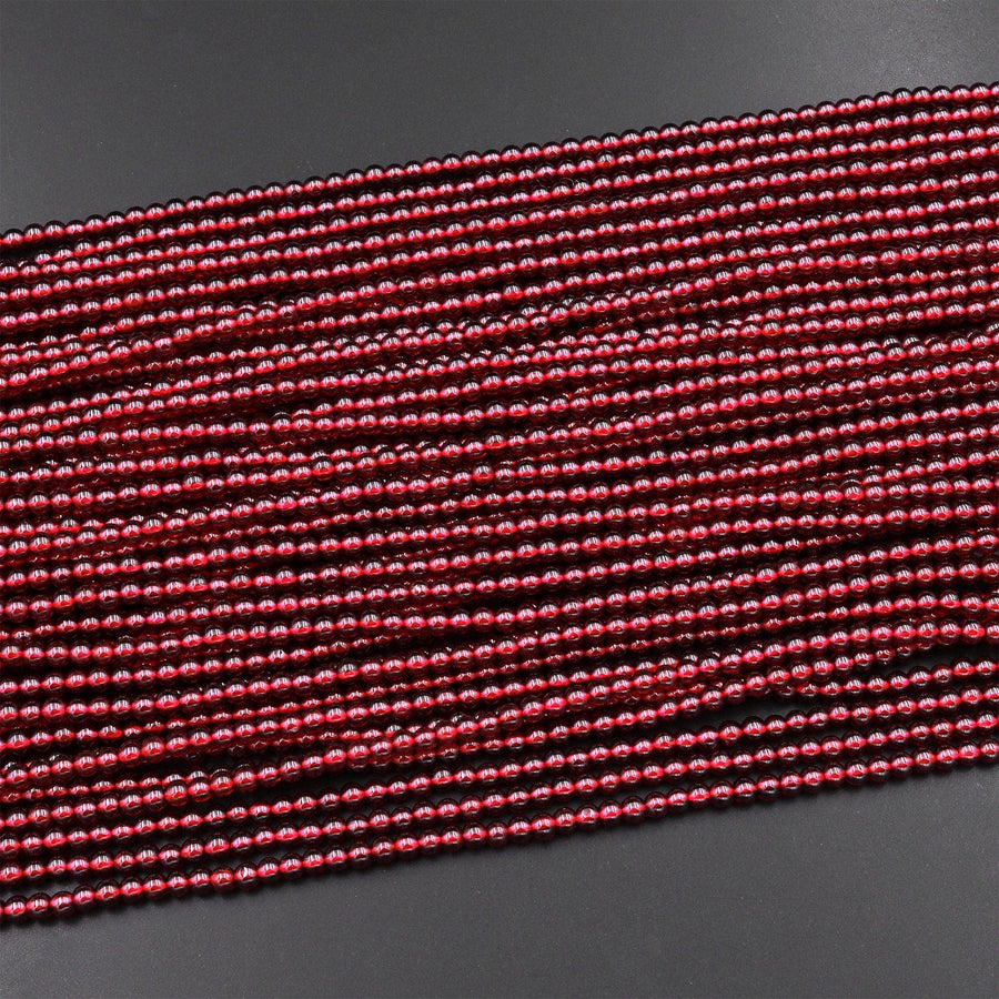 AAA Natural Red Garnet 3mm 4mm Round Beads 15.5" Strand