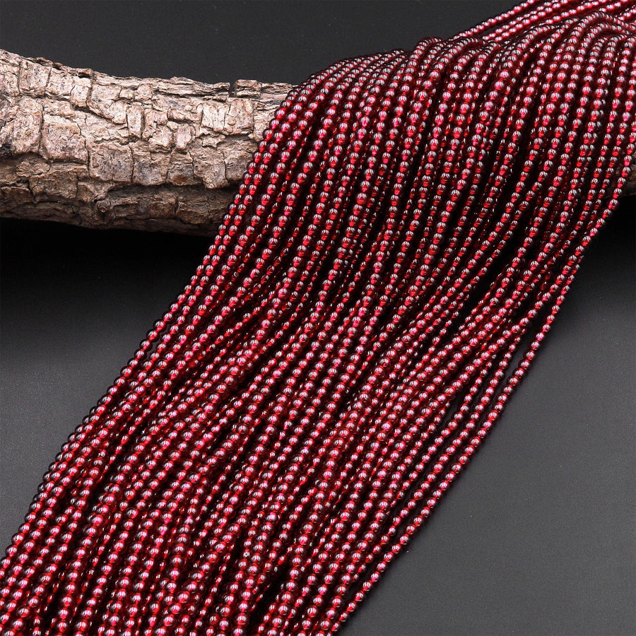AAA Natural Red Garnet 3mm 4mm Round Beads 15.5" Strand