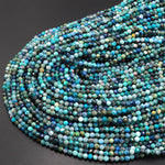 Natural Green Blue Chrysocolla 3mm Faceted Round Beads Micro Diamond Cut Gemstone 15.5" Strand
