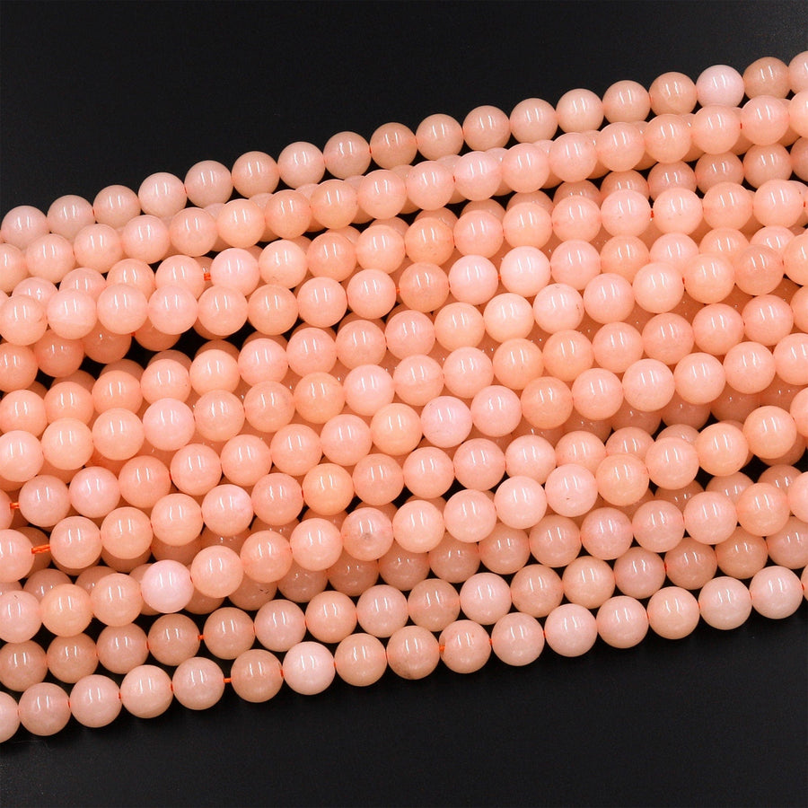 Natural Peach Chalcedony Smooth Round Beads 6mm 8mm 10mm Gemstone 15.5" Strand