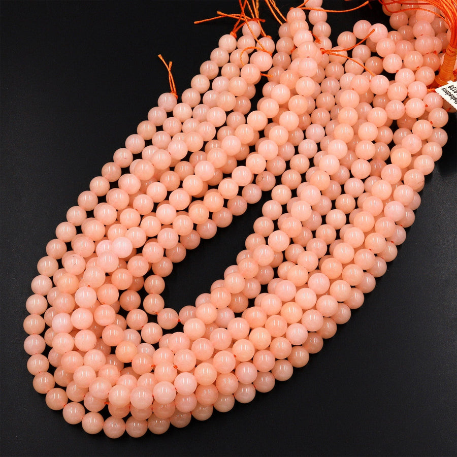 Natural Peach Chalcedony Smooth Round Beads 6mm 8mm 10mm Gemstone 15.5" Strand