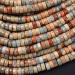 Genuine Natural Snake Skin Jasper 6mm 8mm 10mm Heishi Beads Earthy Blue Rusty Red Brown Tan Stone Aka African Opal 15.5" Strand