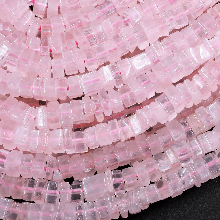 Natural Pink Rose Quartz Thin Square Heishi Disc Beads 5mm 8mm Gemstone 15.5" Strand