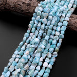 Natural Blue Larimar Freeform Pebble Nugget Beads Gemstone 15.5" Strand