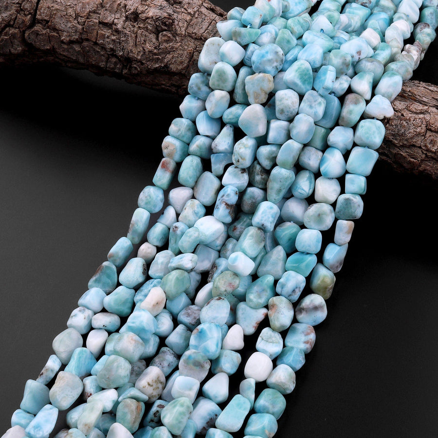 Natural Blue Larimar Freeform Pebble Nugget Beads Gemstone 15.5" Strand