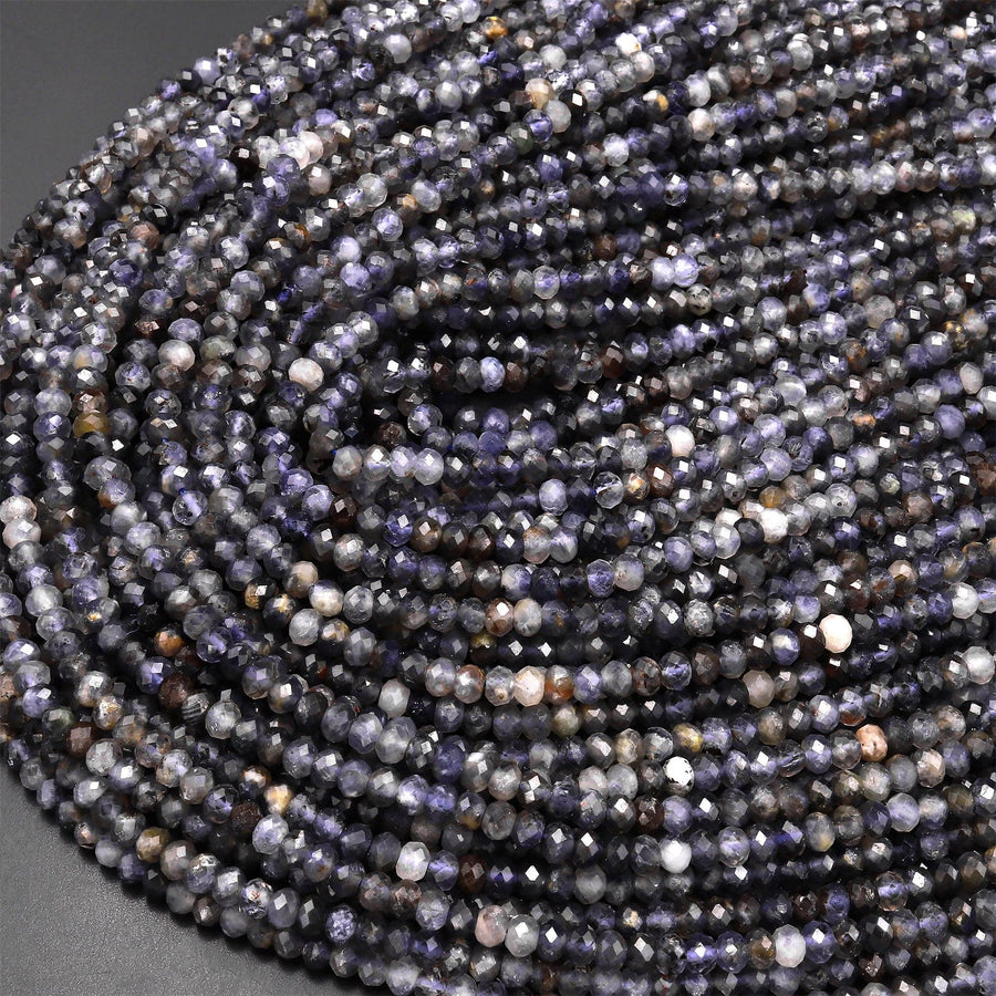 Natural Iolite Faceted 4mm Rondelle Beads Genuine Real Gemstone Beads 15.5" Strand