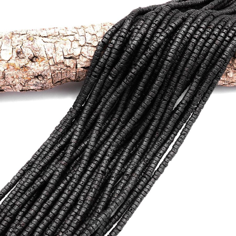 Natural Lava Heishi 4mm Beads Rondelle 15.5" Strand
