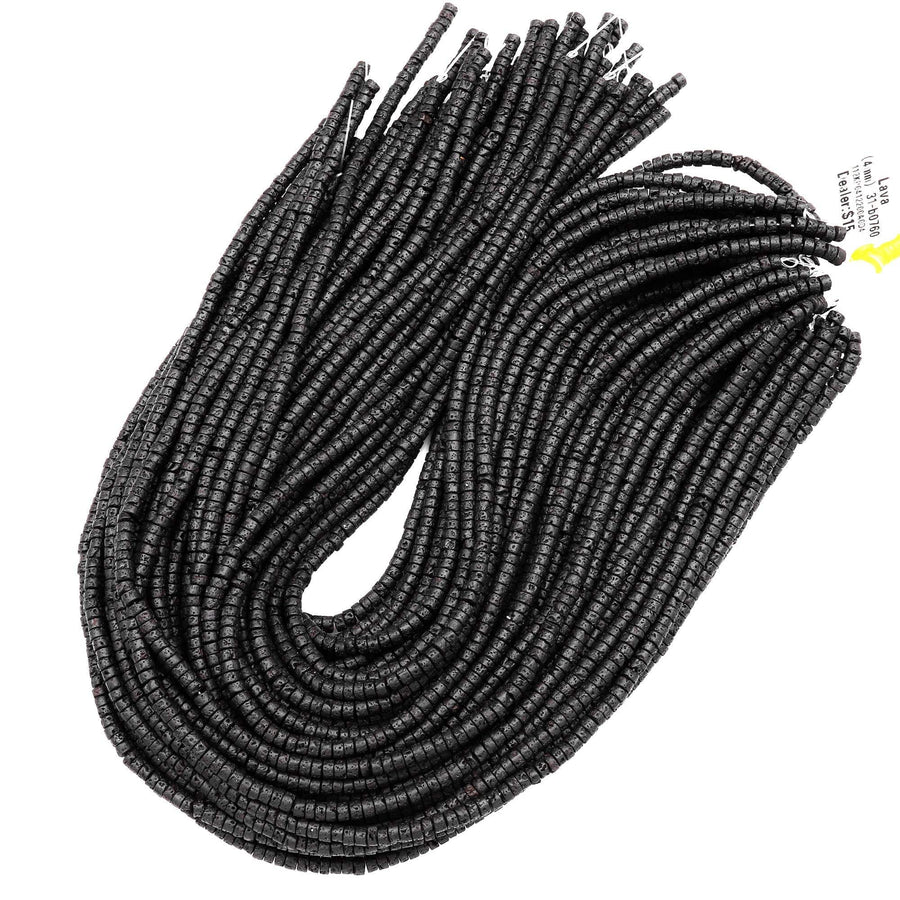 Natural Lava Heishi 4mm Beads Rondelle 15.5" Strand