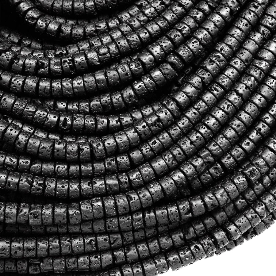 Natural Lava Heishi 4mm Beads Rondelle 15.5" Strand