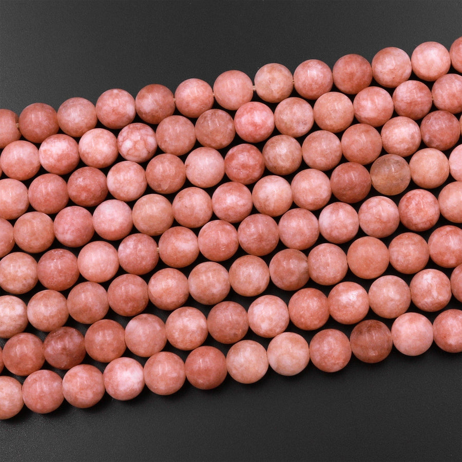Matte Peach Quartz 8mm Round Beads 15.5" Strand