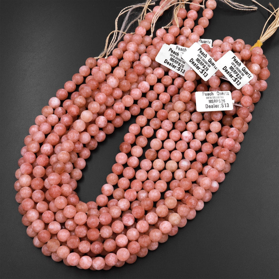 Matte Peach Quartz 8mm Round Beads 15.5" Strand
