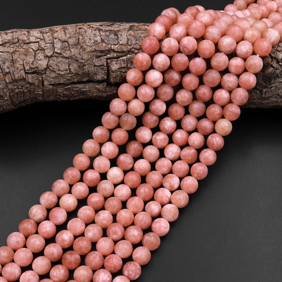 Matte Peach Quartz 8mm Round Beads 15.5" Strand