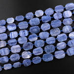 Raw Natural Blue Kyanite Oval Rounded Rectangle Beads Flat Slice Gemstone 15.5" Strand
