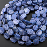 Raw Natural Blue Kyanite Oval Rounded Rectangle Beads Flat Slice Gemstone 15.5" Strand