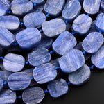 Raw Natural Blue Kyanite Oval Rounded Rectangle Beads Flat Slice Gemstone 15.5" Strand