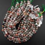 Natural Phantom Quartz Beads Lodolite Beads 6mm 8mm 10mm Red Green Yellow Brown Yellow Minerals Matrix 15.5" Strand