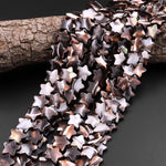 AAA Iridescent Hand Carved Golden Copper Brown Mother of Pearl Shell Star Beads 6mm 8mm 10mm 12mm 15.5" Strand