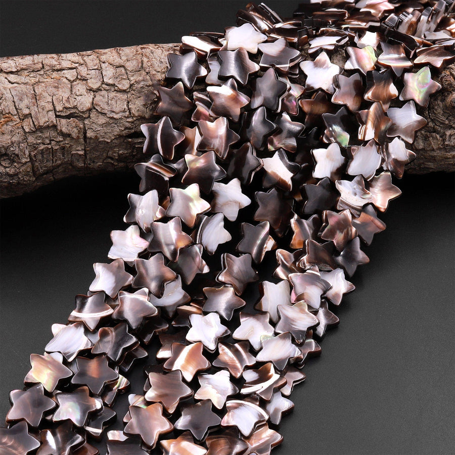AAA Iridescent Hand Carved Golden Copper Brown Mother of Pearl Shell Star Beads 6mm 8mm 10mm 12mm 15.5" Strand