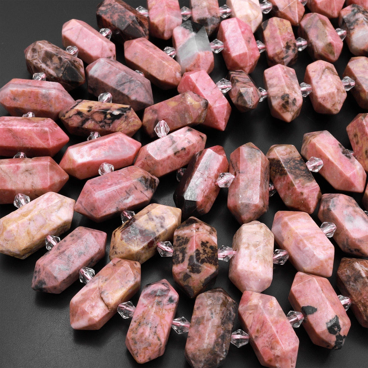 11 Pieces NATURAL RHODONITE FACETED Tumble Cubes Natural Gemstone Briolette Center Drill Beads Line retailer | Rhodonite Strand | Unique Beads