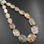 Faceted Natural Chrysocolla in Quartz Focal Octagaon Pendant Beads Graduated Gemstone 15.5" Strand