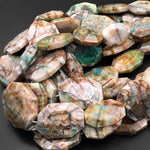 Faceted Natural Chrysocolla in Quartz Focal Octagaon Pendant Beads Graduated Gemstone 15.5" Strand