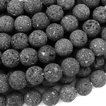 Large Hole Beads Unwaxed Natural Black Lava 8mm 10mm Round Beads Big 2.5mm Hole 8" Strand