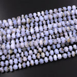 Faceted Natural Blue Lace Agate 8mm Rondelle Wheel Beads Blue Chalcedony 15.5" Strand